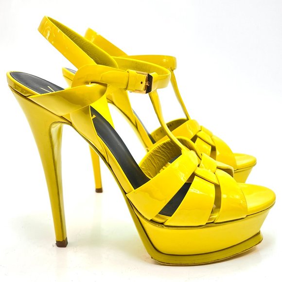 Saint Laurent Bright Yellow Platform Sandals - Picture 1 of 9